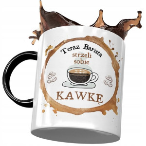 Kubek Czarny Baristy Który Strzeli sobie Kawkę