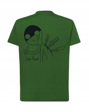 Fajny T-SHIRT NADRUK na PLECACH I'm FINE rozm XS