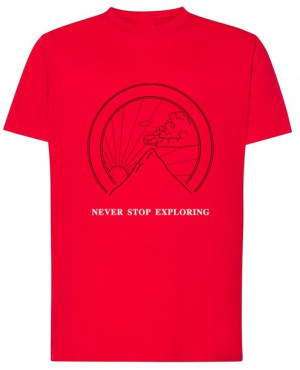 Fajny T-Shirt nadruk Przygoda Never Stop r.XS