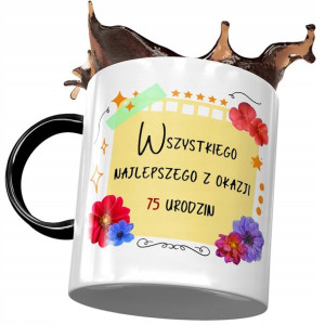 Kubek Czarny na Urodziny 75 75te 75-te Prezent