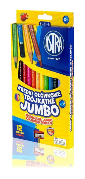 Kredki Astra Jumbo trójkątne 12 kolorów