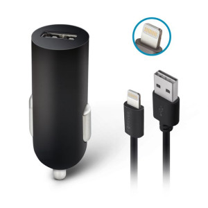 Forever Ładowarka Samochodowa M02 1X Usb 2A Czarna + Kabel Lightning