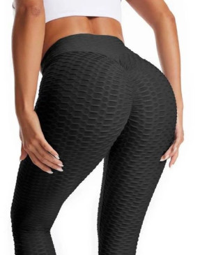Legginsy Sportowe Karbowane Czarne Wysoki Stan L [74lj]