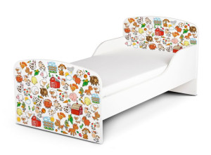 Łóżko dziecięce z materacem 140/70 cm - FARMA PEŁNA ZWIERZAKÓW