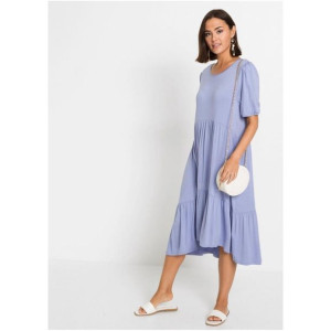 Bonprix Fioletowa Długa Lużna Sukienka Falbany Oversize 32-34 927394