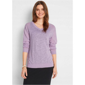 Bonprix Fioletowy Cienki Sweter Pullover W Szpic W Serek 48-50 909872