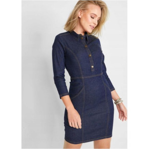 Bonprix Jeansowa Ołówkowa Sukienka Kołnierzyk Szmizjerka 54-56 938548