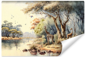Fototapeta Dziecięca ŻYRAFY Rzeka Natura Zwierzęta Afryka 300cm x 210cm