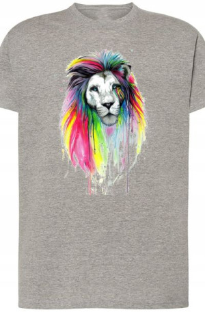 Kolorowy Lew Piękny T-shirt Męski Nadruk Rozm.3XL