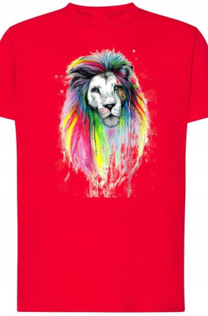 Kolorowy Lew Piękny T-shirt Męski Nadruk Rozm.4XL