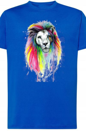 Kolorowy Lew Piękny T-shirt Męski Nadruk Rozm.5XL