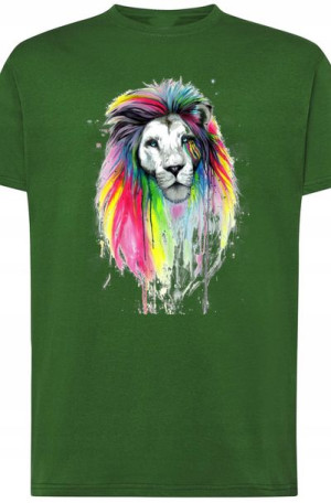 Kolorowy Lew Piękny T-shirt Męski Nadruk Rozm.L