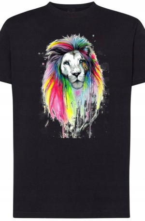 Kolorowy Lew Piękny T-shirt Męski Nadruk Rozm.S