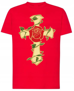 Krzyż z różą męski modny t-shirt Nadruk Rozm.3XL
