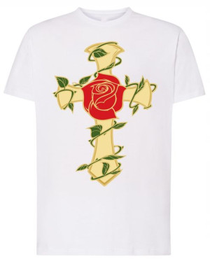 Krzyż z różą męski modny t-shirt Nadruk Rozm.3XL