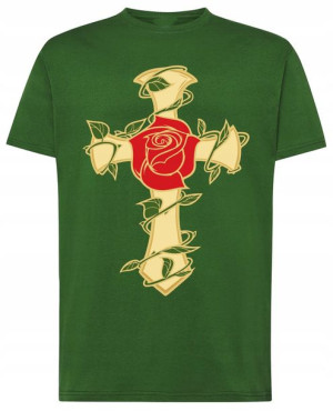 Krzyż z różą męski modny t-shirt Nadruk Rozm.4XL