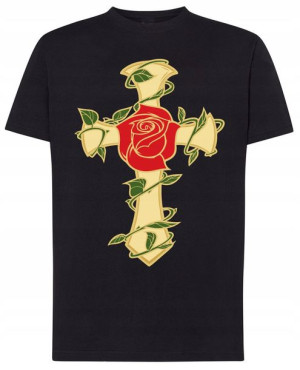 Krzyż z różą męski modny t-shirt Nadruk Rozm.XS