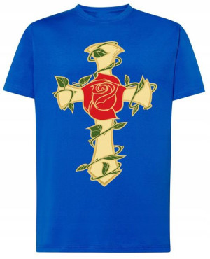 Krzyż z różą męski modny t-shirt Nadruk Rozm.XS