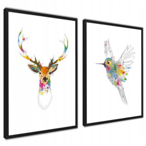 Nowoczesne obrazy grafika Jeleń Ptak bez ram 50x70
