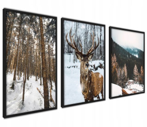 Obraz Plakat Zimowy Zestaw Renifer Śnieg Natura XL