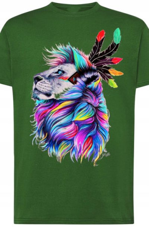 Lew Piękny Modny T-shirt Lato Męski Nadruk r.3XL