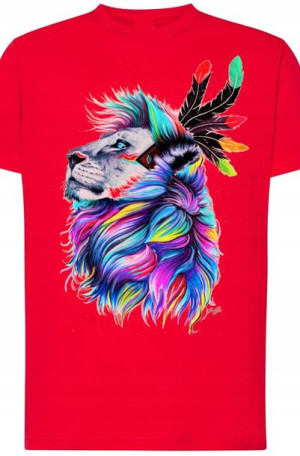 Lew Piękny Modny T-shirt Lato Męski Nadruk r.4XL