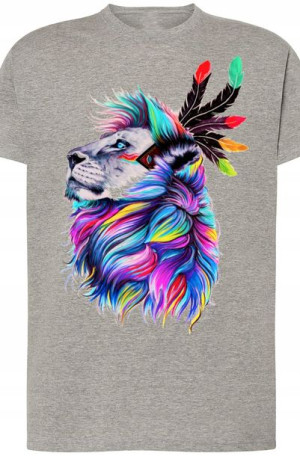 Lew Piękny Modny T-shirt Lato Męski Nadruk r.XL