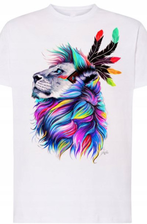 Lew Piękny Modny T-shirt Lato Męski Nadruk r.XXL