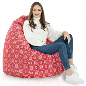 WOREK fotel PUFA sako ŚNIEŻKI CZERWONE - XXL