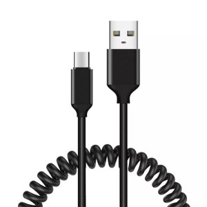 Kabel Sprężynowy - Usb Na Typ C - 66w 5a 1 Metr Czarny