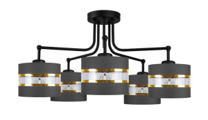 Andy Lampa Wisząca Czarny 5x40w E27 Abażur Czarny+złoty
