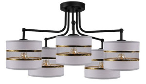 Andy Lampa Wisząca Czarny 5x40w E27 Abażur Szary+złoty