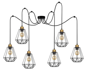 Primo P Lampa Wisząca Czarny+złoty 6x60w E27 Klosz Czarny