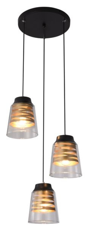 Fresno Lampa Wisząca Talerz Czarny 3x60w E27 Klosz Bezbarwny