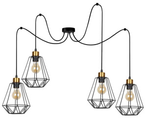 Primo P Lampa Wisząca Czarny+złoty 4x60w E27 Klosz Czarny