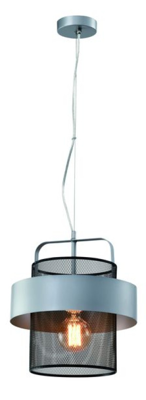 Fiba Lampa Wisząca Czarny 1x40w E27 Klosz Srebrno Czarny