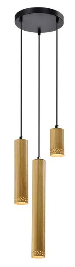 Tubo Lampa Wisząca Czarny Talerz 3x25w Gu10 Klosz Mix Drewniany