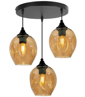 Aspa Lampa Wisząca Czarny Talerz 3x40w E27 Klosz Brązowy