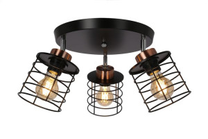 Glob Lampa Sufitowa Plafon Czarny+złoty 3x40w E27 Klosz Czarny