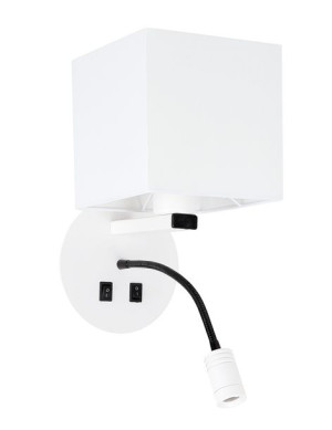 Magnum 1 Lampa Kinkiet Okragły 1x40w E27+3w Led Abażur Kwadrat Biały