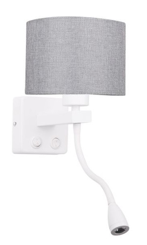 Polo Kinkiet 1x40w E27 + 2w Led Biały Abażur Okrągły Szary