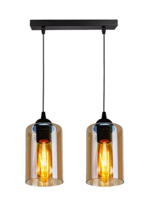 Bistro Lampa Wisząca Czarny 2x40w E27 Klosz Brązowy