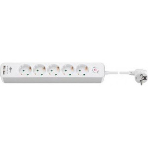 Goobay 5-way Power Strip With Switch And 2 Usb Ports 1.5 M White