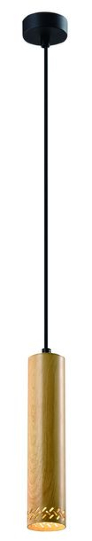 Tubo Lampa Wisząca Czarny 1x25w Gu10 Klosz 25cm Drewniany