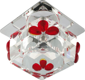 Sk-49 Ch/wh+red G4 Opr.strop.stała Kryształ 20w G4 Kostka+czerwone Łezki