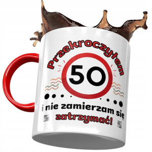 Kubek Czerwony na Urodziny 50 50te 50-te Prezent