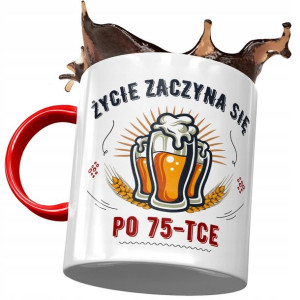 Kubek Czerwony na Urodziny 75 75te 75-te Prezent