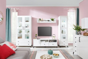 Zestaw Mebli Salon Pokój + LED BREVA Biały Połysk
