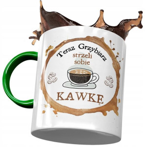 Kubek Zielony Dla Grzybiarza Strzeli Sobie Kawkę
