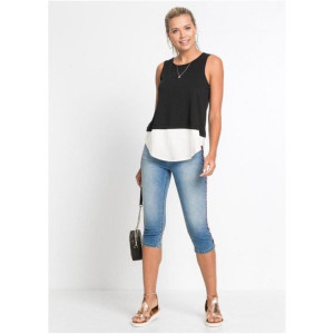 Bonprix Jeansowe Elastyczne Spodnie Rybaczki 3/4 Z Lampasami Jeansy 36-38
